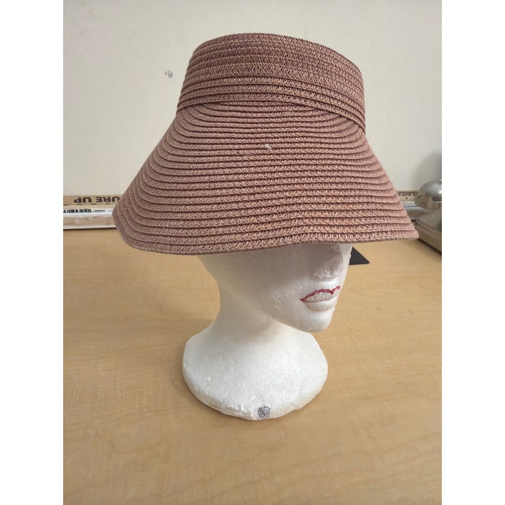 Puerto Rico Woven Straw Sun Visor Wide Brim Mauve Pink Adjustable Beach Hat